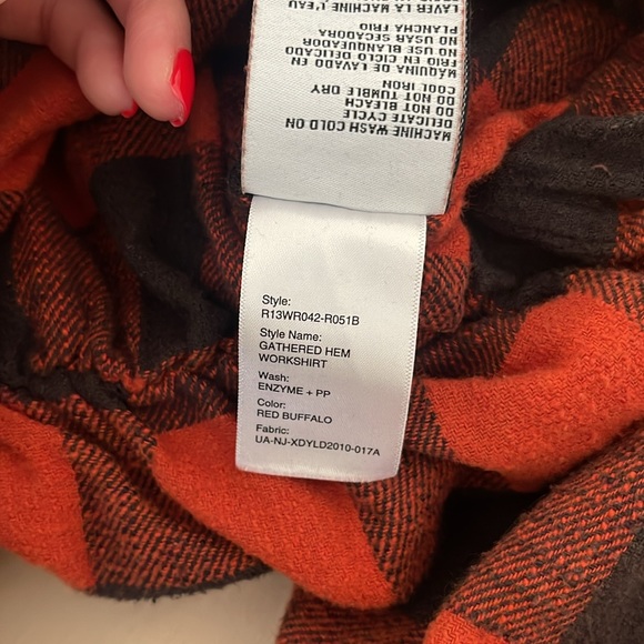 R13 Red and Black Buffalo Plaid Cropped Button-Up Shirt - Picture 9 of 14